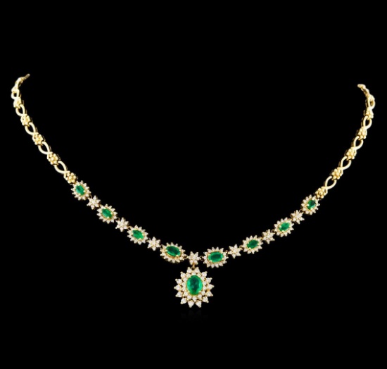 2.94 ctw Emerald and Diamond Necklace - 14KT Yellow Gold