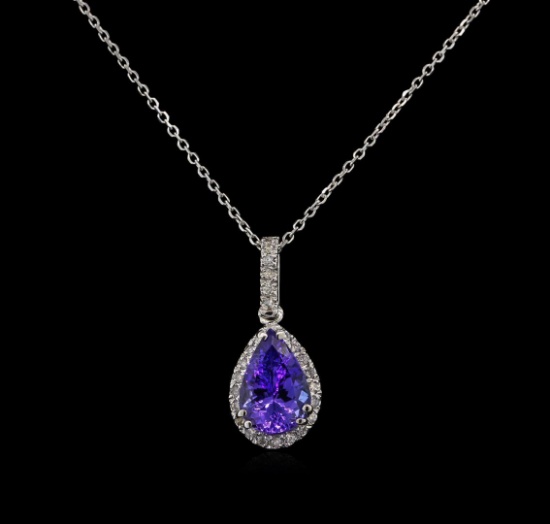 2.53 ctw Tanzanite and Diamond Pendant With Chain - 14KT White Gold