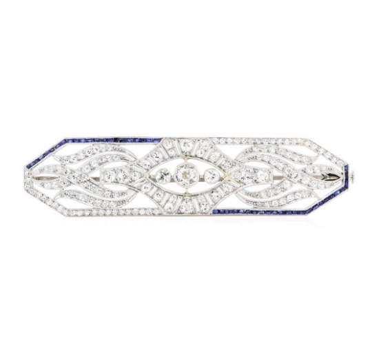 Platinum 1.00 ctw Sapphire and Diamond Brooch