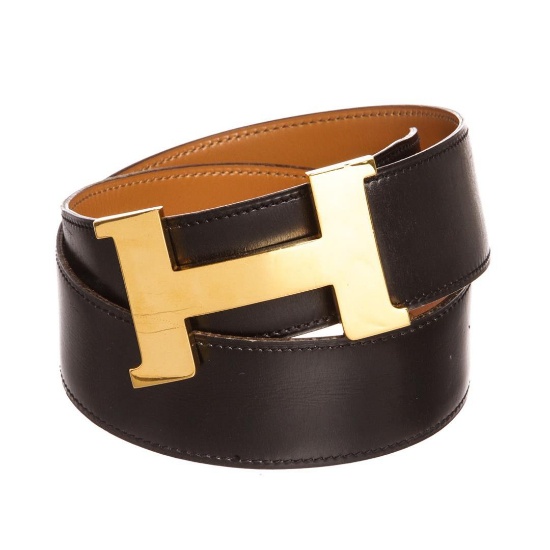 Hermes Black Brown Box Leather Constance 42 MM H Belt