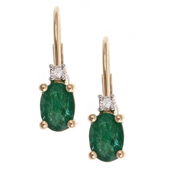 0.84 ctw Emerald and Diamond Earrings - 10KT Yellow Gold