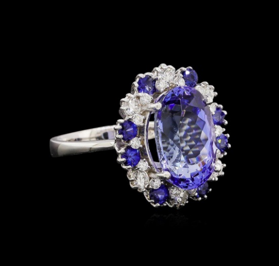 14KT White Gold 6.27 ctw Tanzanite, Sapphire and Diamond Ring