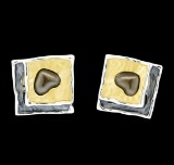 Hand Painted Square Earrings - Rhodium Plated