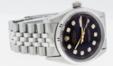 Rolex Mens Stainless Steel 36MM Black Diamond Datejust Wristwatch