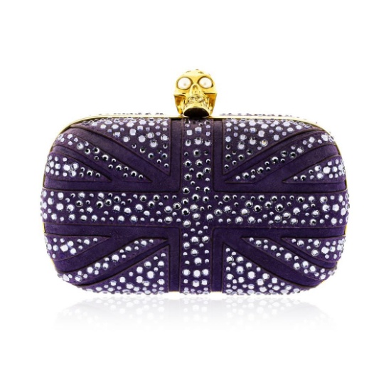 Alexander McQueen Purple Suede Jewel Embroidered Clutch