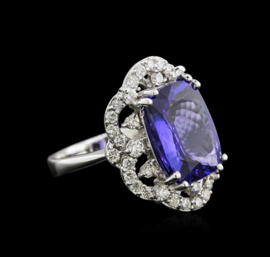 7.47 ctw Tanzanite and Diamond Ring - 14KT White Gold