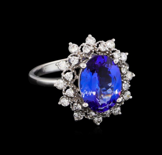 3.08 ctw Tanzanite and Diamond Ring - 14KT White Gold