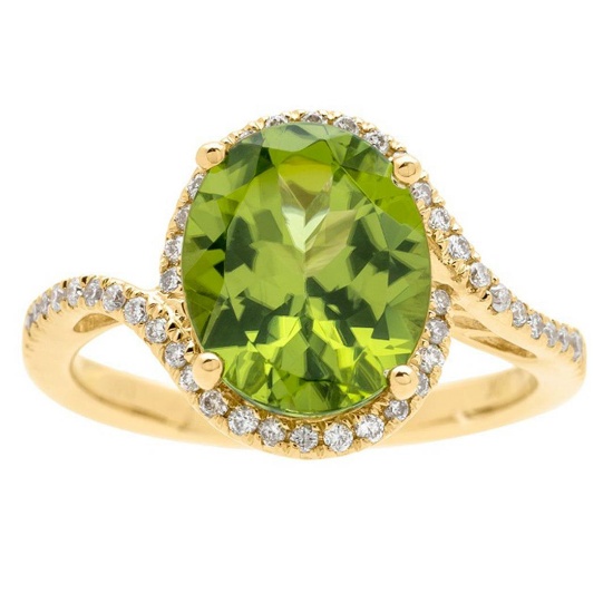 3.61 ctw Peridot and Diamond Ring - 10KT Yellow Gold