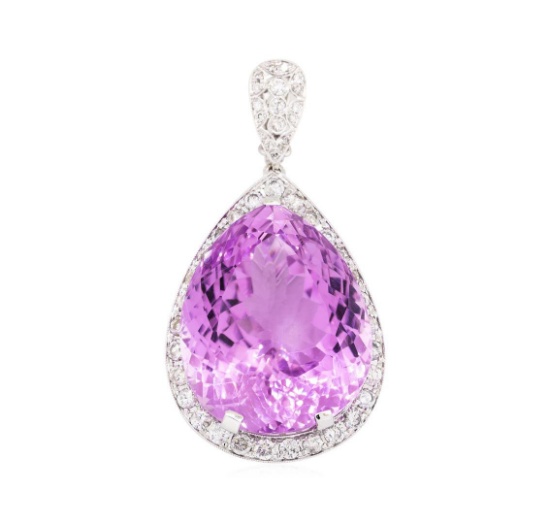 41.47 ctw Kunzite And Diamond Pendant - 14KT White Gold