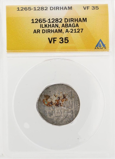 1265-1282 Dirham Ilkhan Abaga AR Dirham A-2127 Coin ANACS VF35