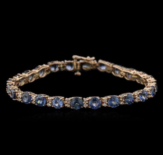 15.60 ctw Blue Sapphire and Diamond Bracelet - 14KT Rose Gold