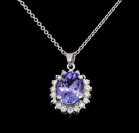 3.05 ctw Tanzanite and Diamond Pendant With Chain - 14KT White Gold
