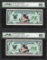 Lot of (2) Consecutive 1988 $1 Disney Dollars Notes PMG Gem Uncirculated 66EPQ