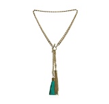 Double Leather Tassel Chain Necklace - Gold Plated