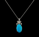 4.78 ctw Turquoise and Diamond Pendant With Chain - 14KT White Gold