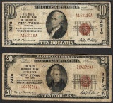 1929 $10 & $20 New York New York National Currency Note CH# 2370