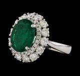 3.53 ctw Emerald and Diamond Ring - 14KT White Gold
