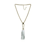 Leather Tassel Hook Pendant Necklace - Gold Plated