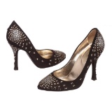 Sergio Rossi Black Satin Crystal Embellished Heels Pumps Shoes 35