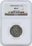 1926R Albania 1/2 Leku Coin NGC MS67