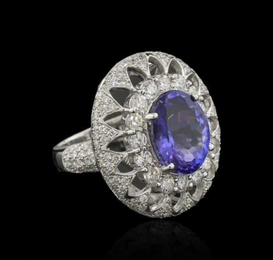 6.24 ctw Tanzanite and Diamond Ring - 14KT White Gold