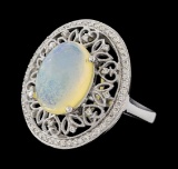 3.83 ctw Opal and Diamond Ring - 14KT White Gold