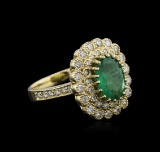 14KT Yellow Gold 3.11 ctw Emerald and Diamond Ring