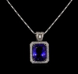 18KT White Gold GIA Certified 16.95 ctw Tanzanite and Diamond Pendant With Chain