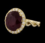 9.32 ctw Ruby and Diamond Ring - 14KT Yellow Gold