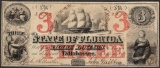 1863 $3 The State of Florida Obsolete Note