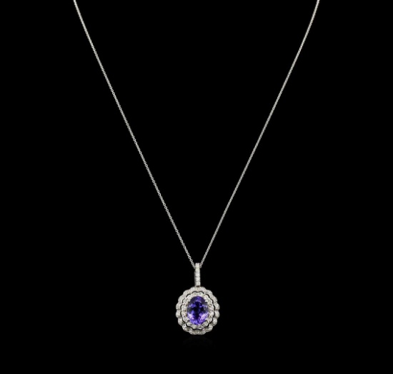 5.23 ctw Tanzanite and Diamond Pendant With Chain - 14KT White Gold