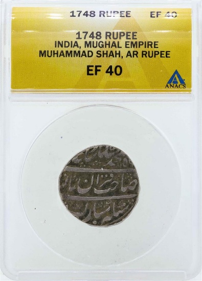 1748 India Rupee Mughal Empire Coin ANACS EF40