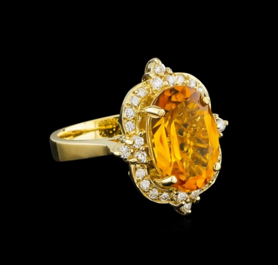 5.25 ctw Citrine and Diamond Ring - 14KT Yellow Gold