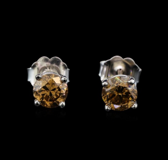 14KT White Gold 0.86 ctw Fancy Brown Diamond Stud Earrings