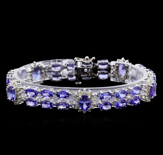 24.48 ctw Tanzanite and Diamond Bracelet - 14KT White Gold