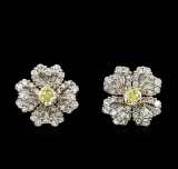 3.93 ctw Yellow Diamond Earrings - 18KT White Gold