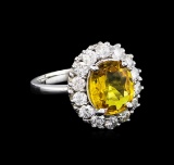 3.40 ctw Yellow Sapphire and Diamond Ring - 14KT White Gold