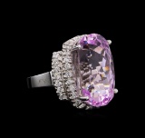 14KT White Gold GIA Certified 20.25 ctw Kunzite and Diamond Ring