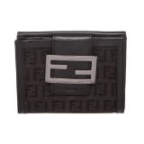 Fendi Black Zucca Canvas Leather Trim Small Wallet