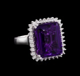 13.48 ctw Amethyst and Diamond Ring - 14KT White Gold