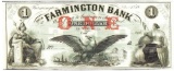 1800's $1 Farmington Bank, Farmington, NJ Obsolete Bank Note