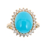 5.18 ctw Turquoise and Diamond Ring - 14KT Yellow Gold
