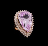 38.24 ctw Kunzite and Diamond Ring - 14KT Rose Gold