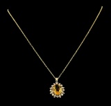4.35 ctw Citrine and Diamond Pendant With Chain - 14KT Yellow Gold