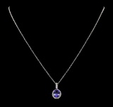 2.42 ctw Tanzanite and Diamond Pendant With Chain - 14KT White Gold