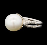 Pearl and Diamond Ring - 18KT White Gold