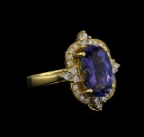 5.13 ctw Tanzanite and Diamond Ring - 14KT Yellow Gold