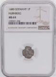 1680 Germany 1 Pfennig Nurnberg Coin NGC MS64