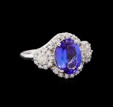 3.30 ctw Tanzanite and Diamond Ring - 14KT White Gold