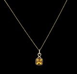 3.80 ctw Citrine and Diamond Pendant With Chain - 14KT Yellow Gold